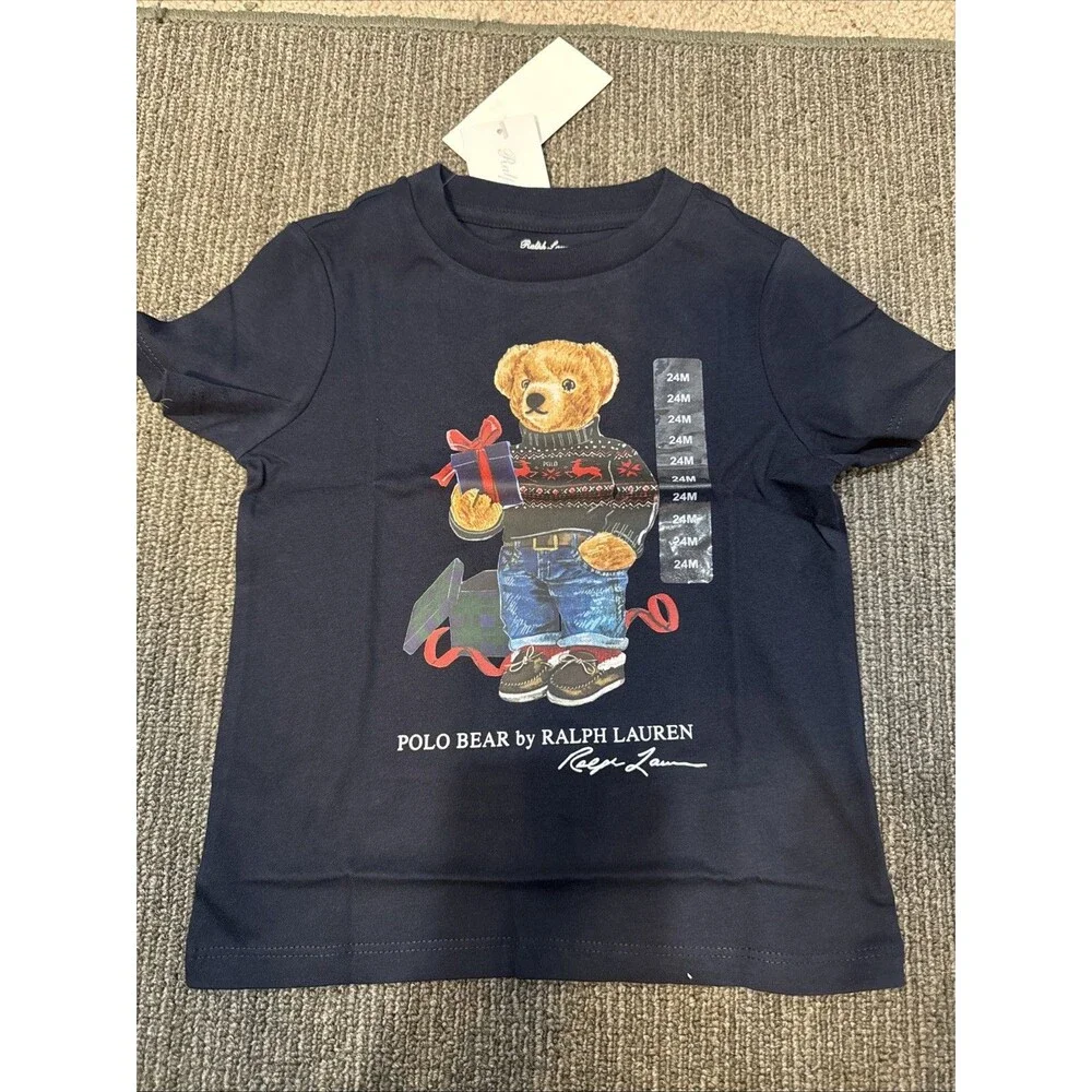 NWT, Boys POLO RALPH LAUREN Navy Short Sleeved Polo Bear T-Shirt. Size 24M